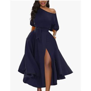 NEW Elegant Off Shoulder Side Slit Swing Dress Pockets XL NO BELT